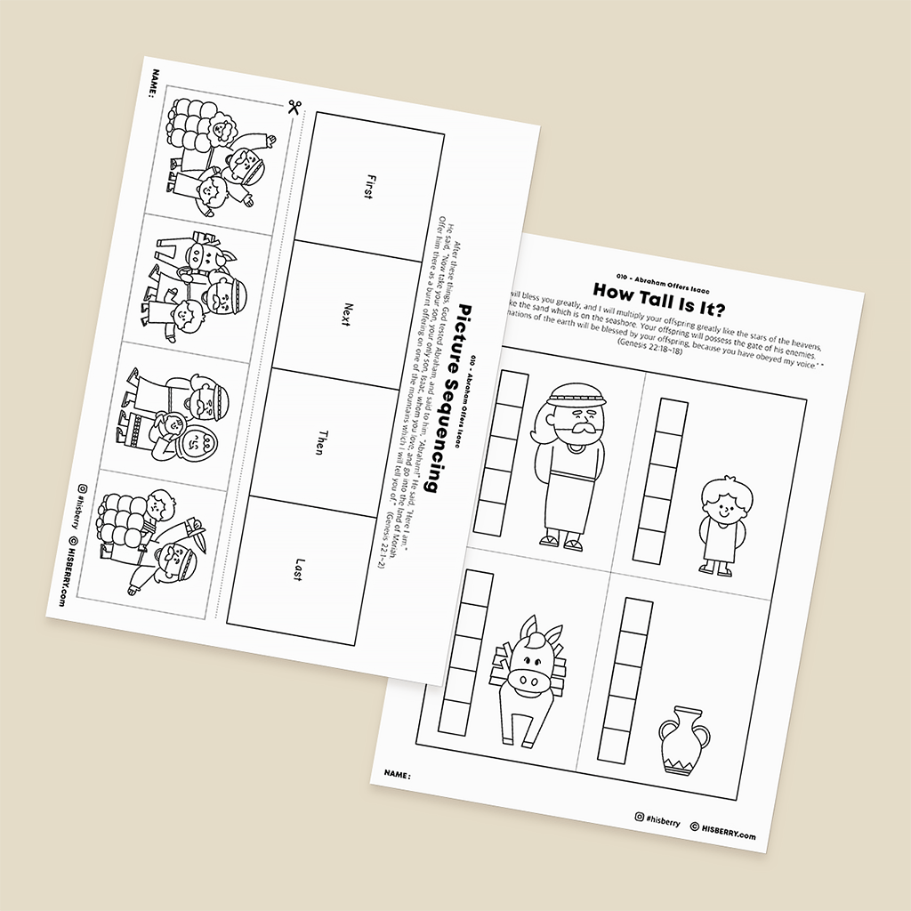 Abraham Offers Isaac - Bible lesson Activity Printables for kids