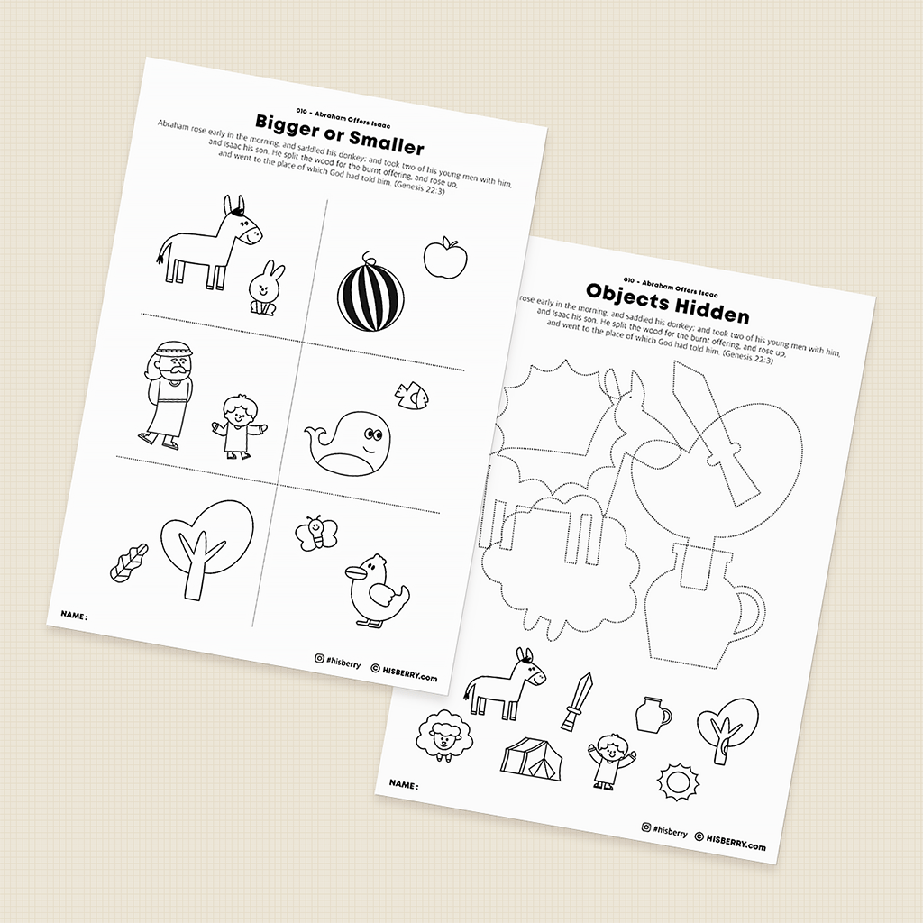 Abraham Offers Isaac - Bible lesson Activity Printables for kids