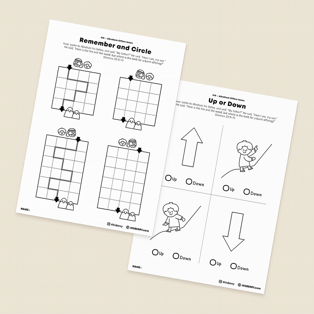 Abraham Offers Isaac - Bible lesson Activity Printables for kids