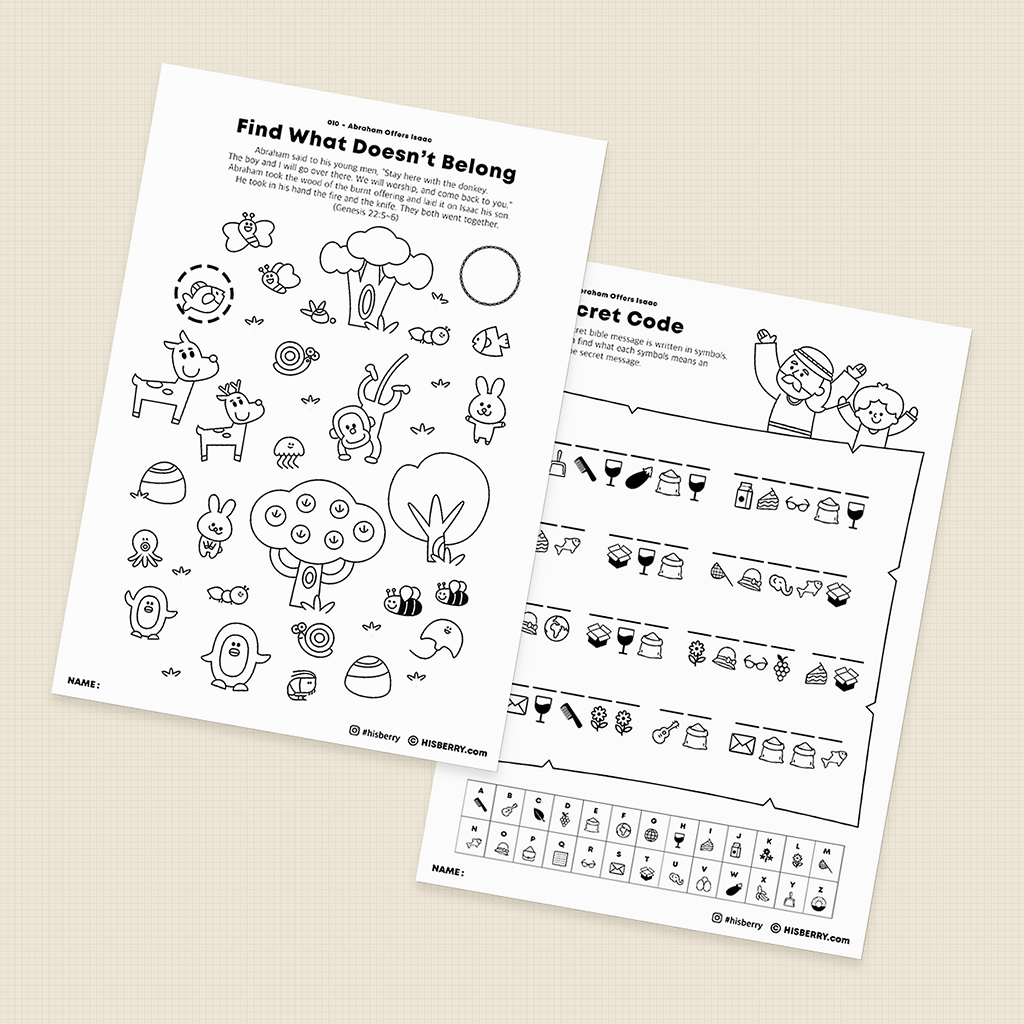 Abraham Offers Isaac - Bible lesson Activity Printables for kids