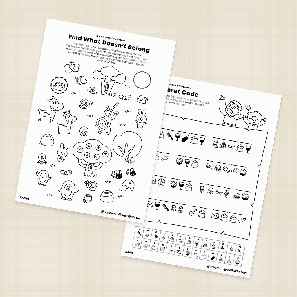 Abraham Offers Isaac - Bible lesson Activity Printables for kids