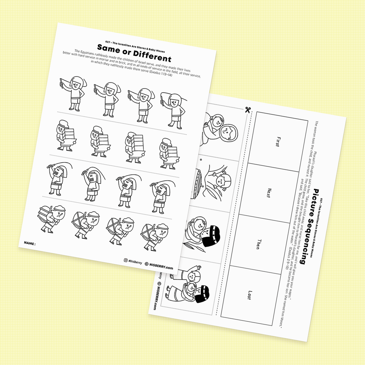 The Israelites Are Slaves and Baby Moses - Activity Worksheets