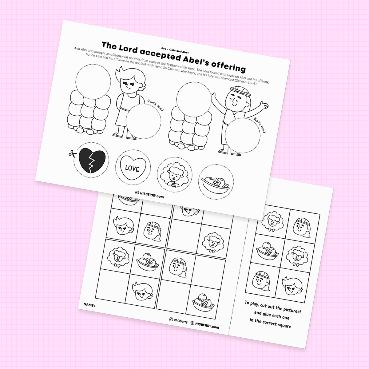 Cain and Abel  Bible lesson Activity Printables for kids