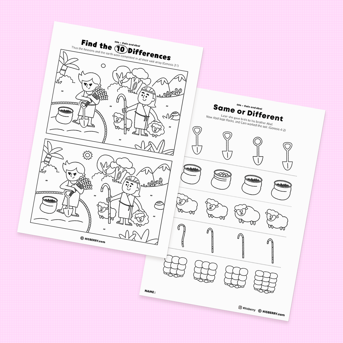 Cain and Abel  Bible lesson Activity Printables for kids