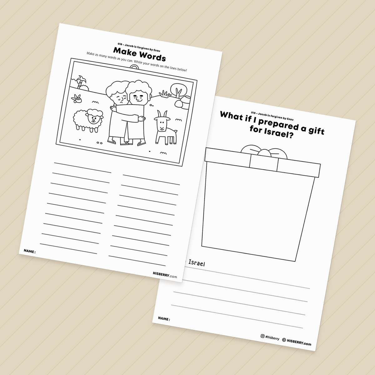 Jacob is forgiven by Esau - Bible Verse Activity Worksheets