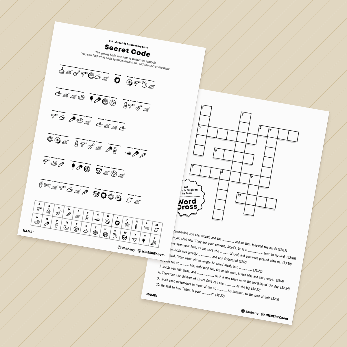 Jacob is forgiven by Esau - Bible Verse Activity Worksheets