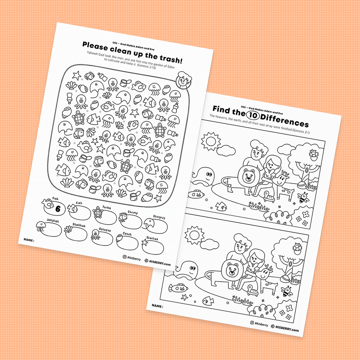 The Garden of Eden Adam and Eve Bible lesson Activity Printables for kids