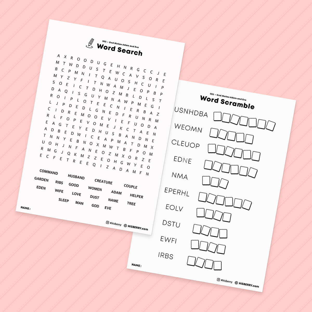 The Garden of Eden Adam and Eve Bible lesson Activity Printables for kids