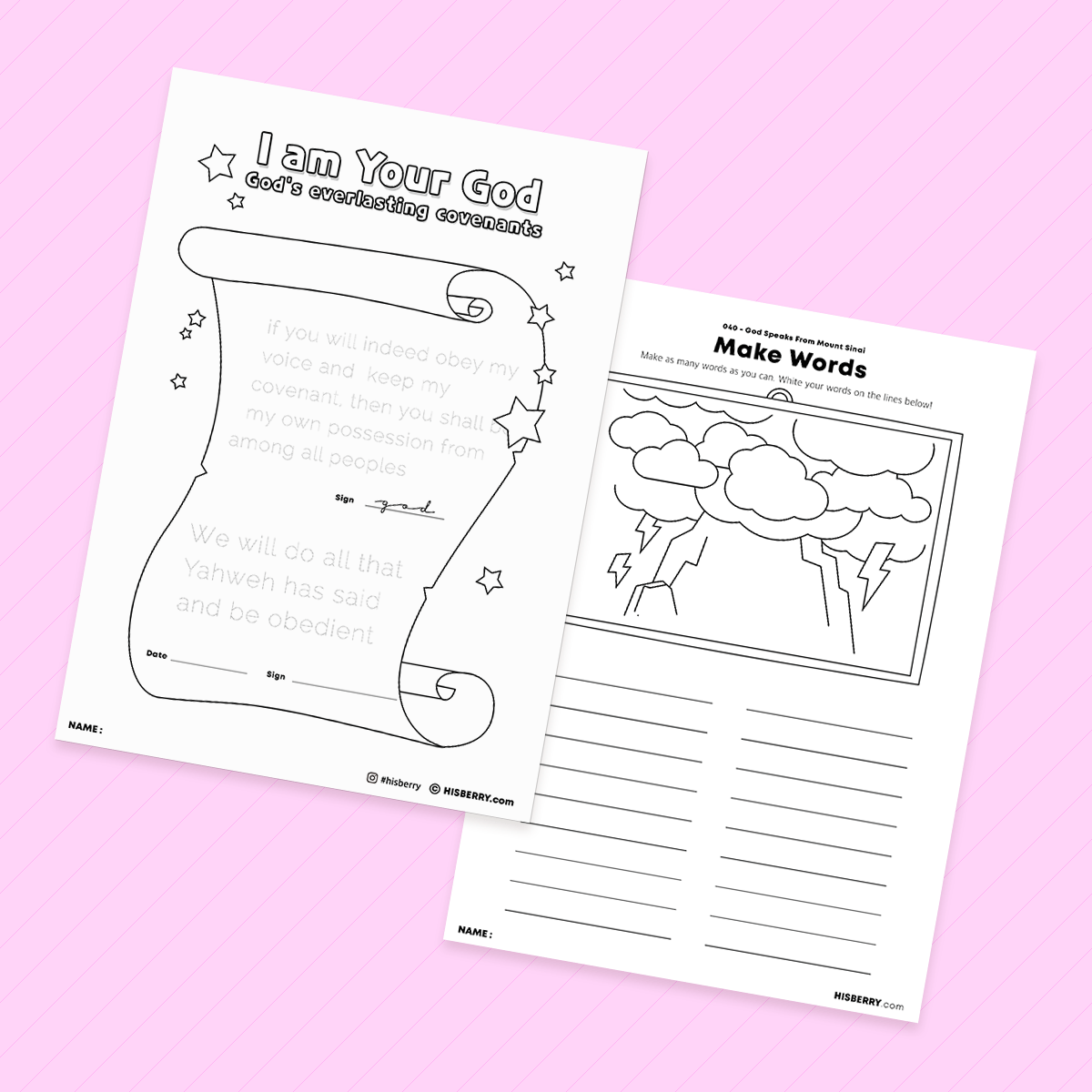 God Speaks From Mount Sinai - Bible Verse Activity Worksheets