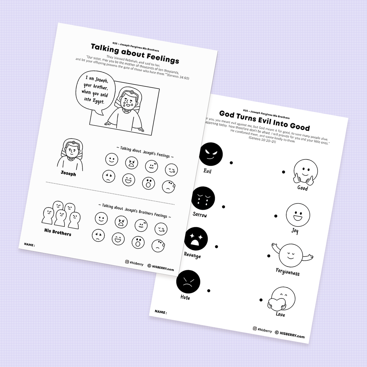 Joseph Forgives His Brothers - Activity Worksheets