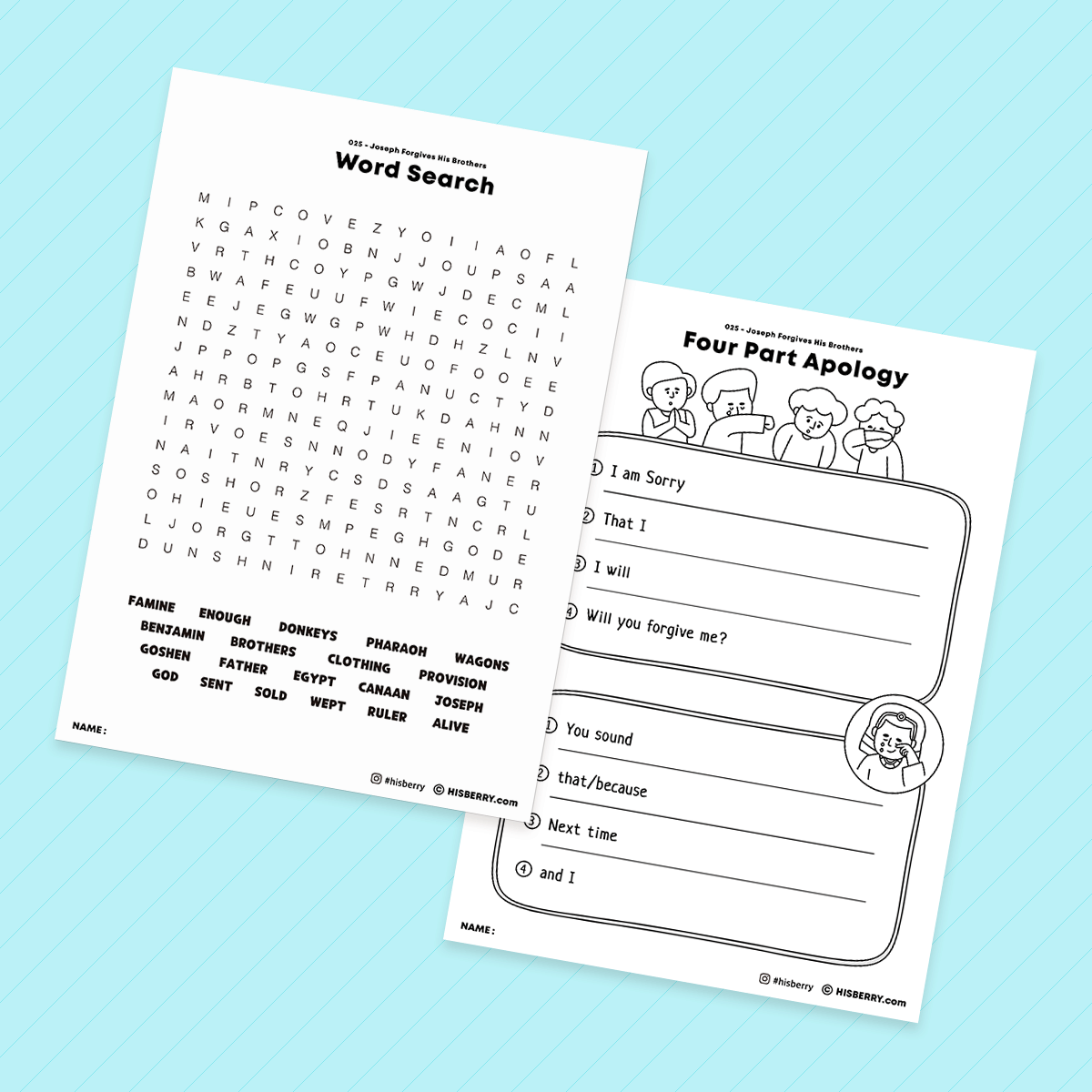 Joseph Forgives His Brothers-Bible Verse Activity Worksheet for kids ...