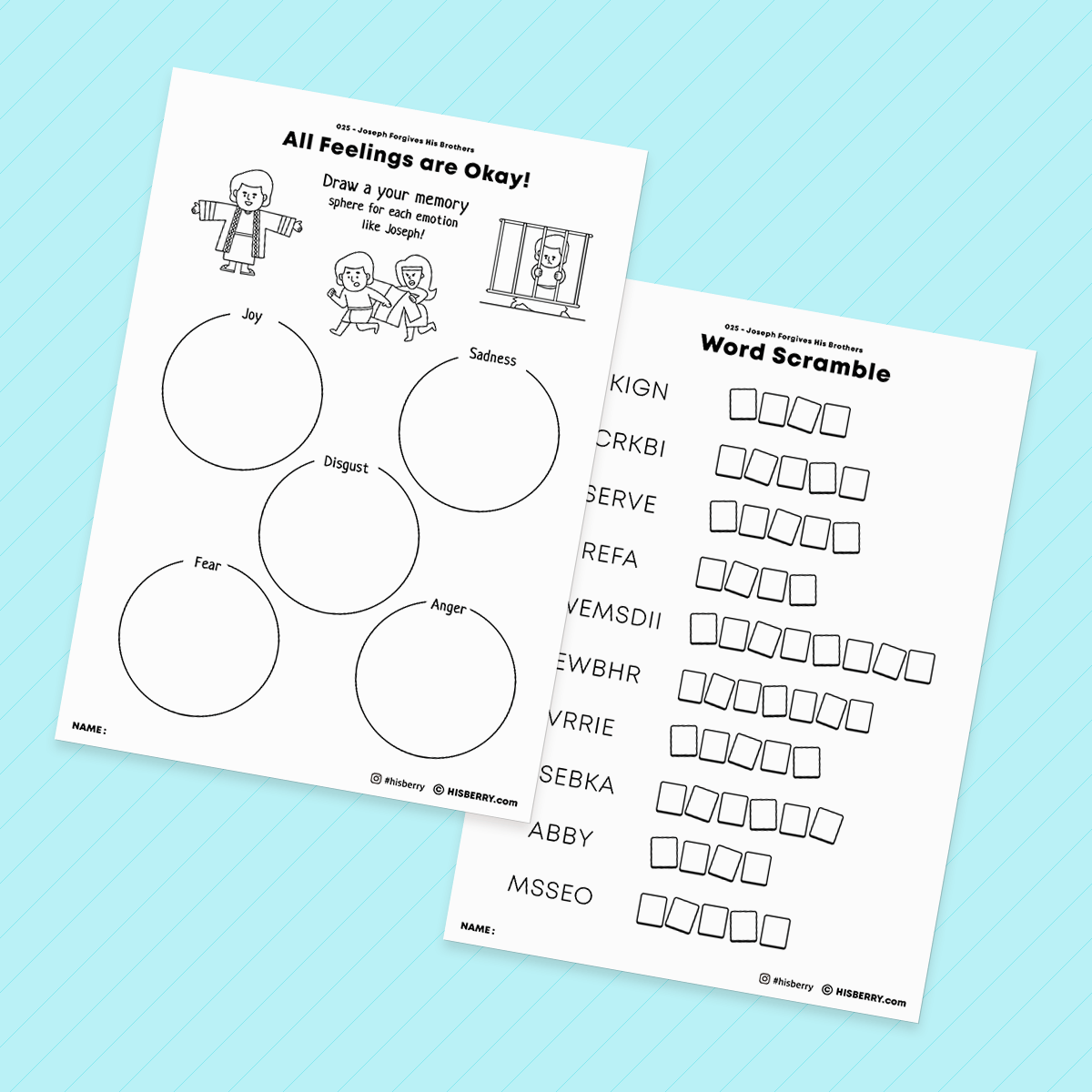 Joseph Forgives His Brothers - Bible Verse Activity Worksheets