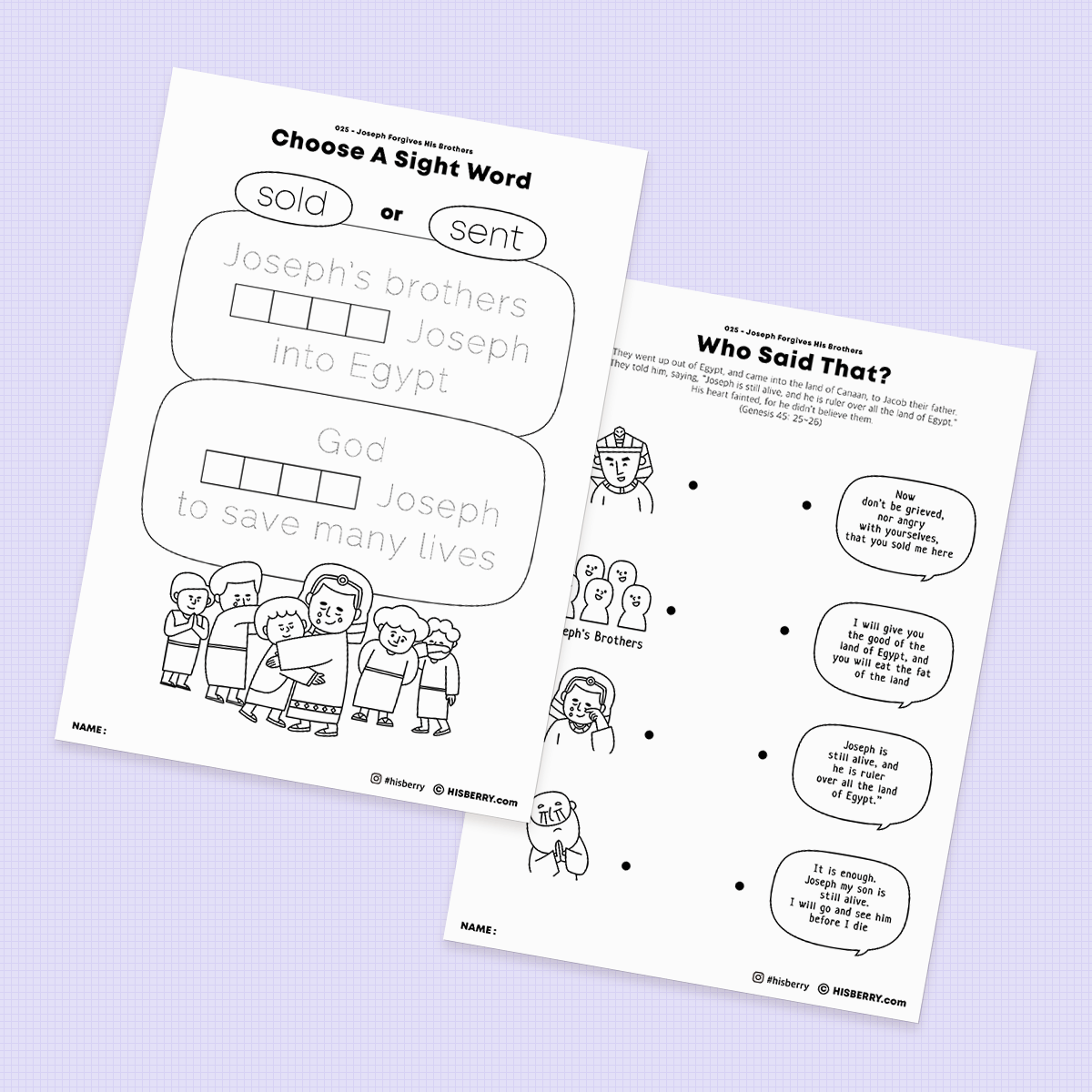 Joseph Forgives His Brothers - Activity Worksheets