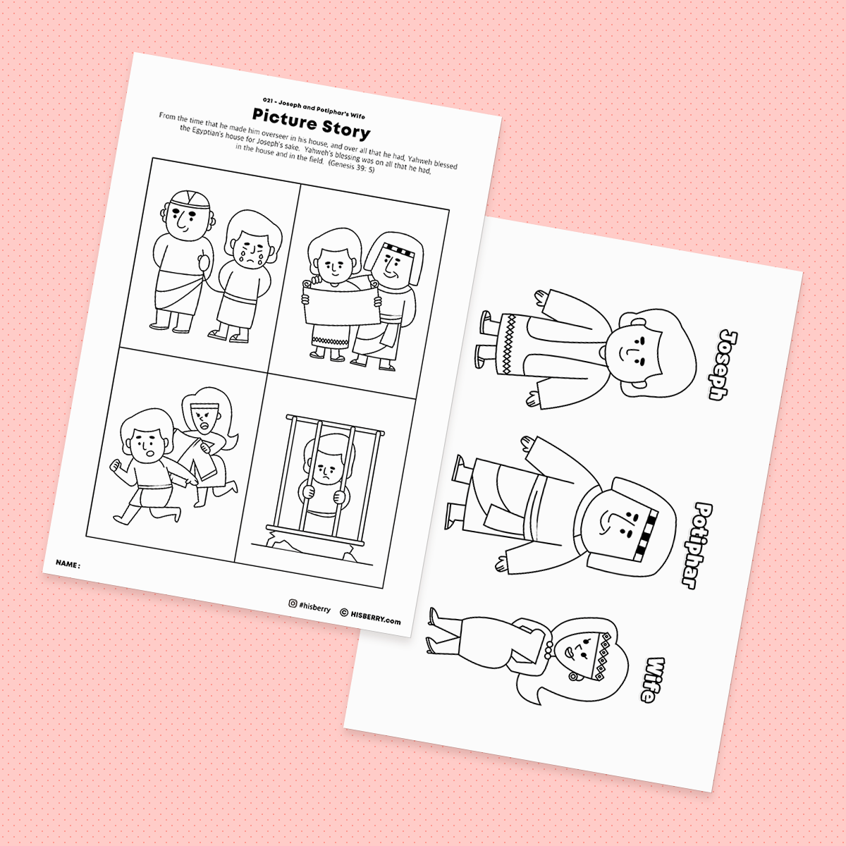 Potiphar's Wife and Joseph - Drawing Coloring Pages Printable