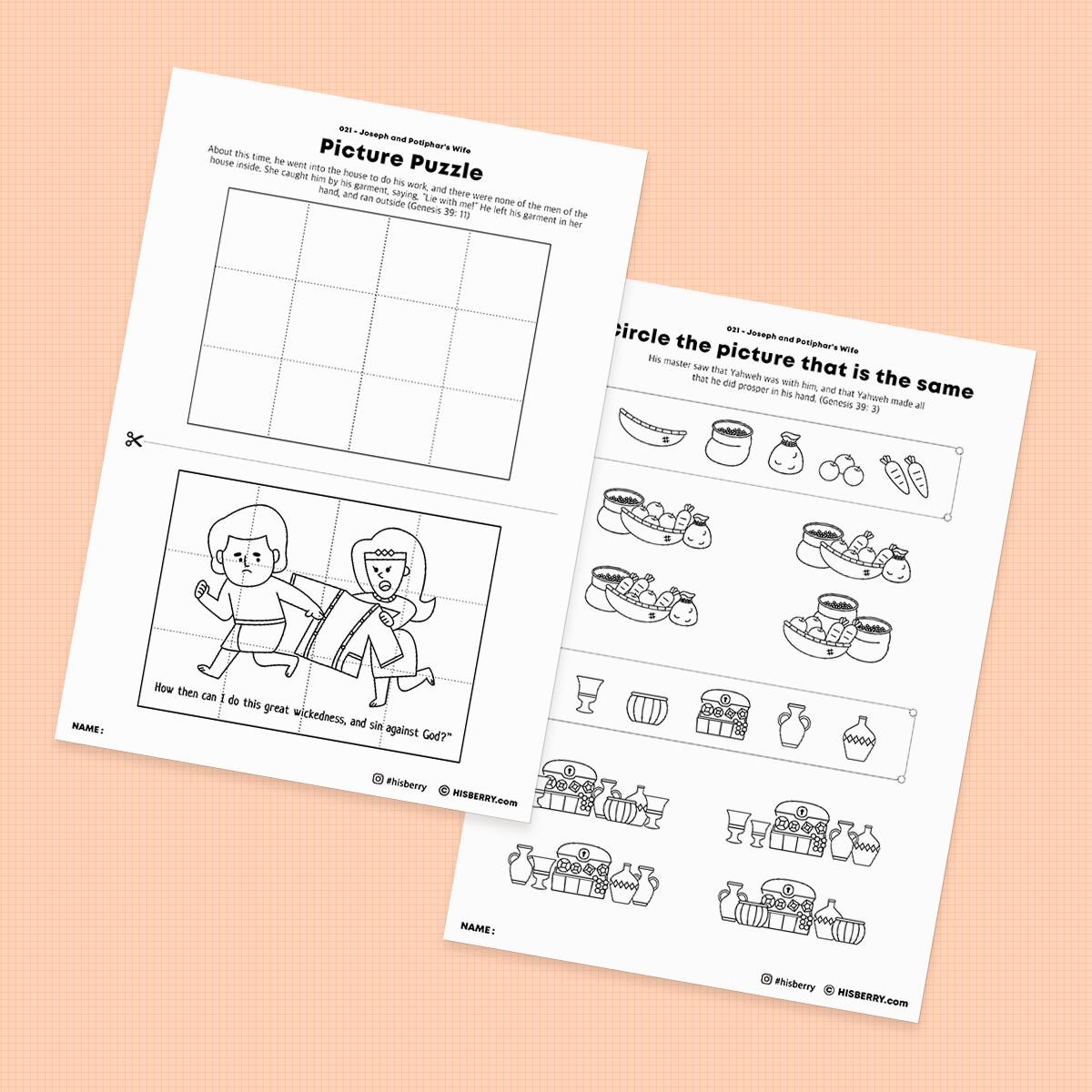 Potiphar's Wife and Joseph- Activity Worksheets
