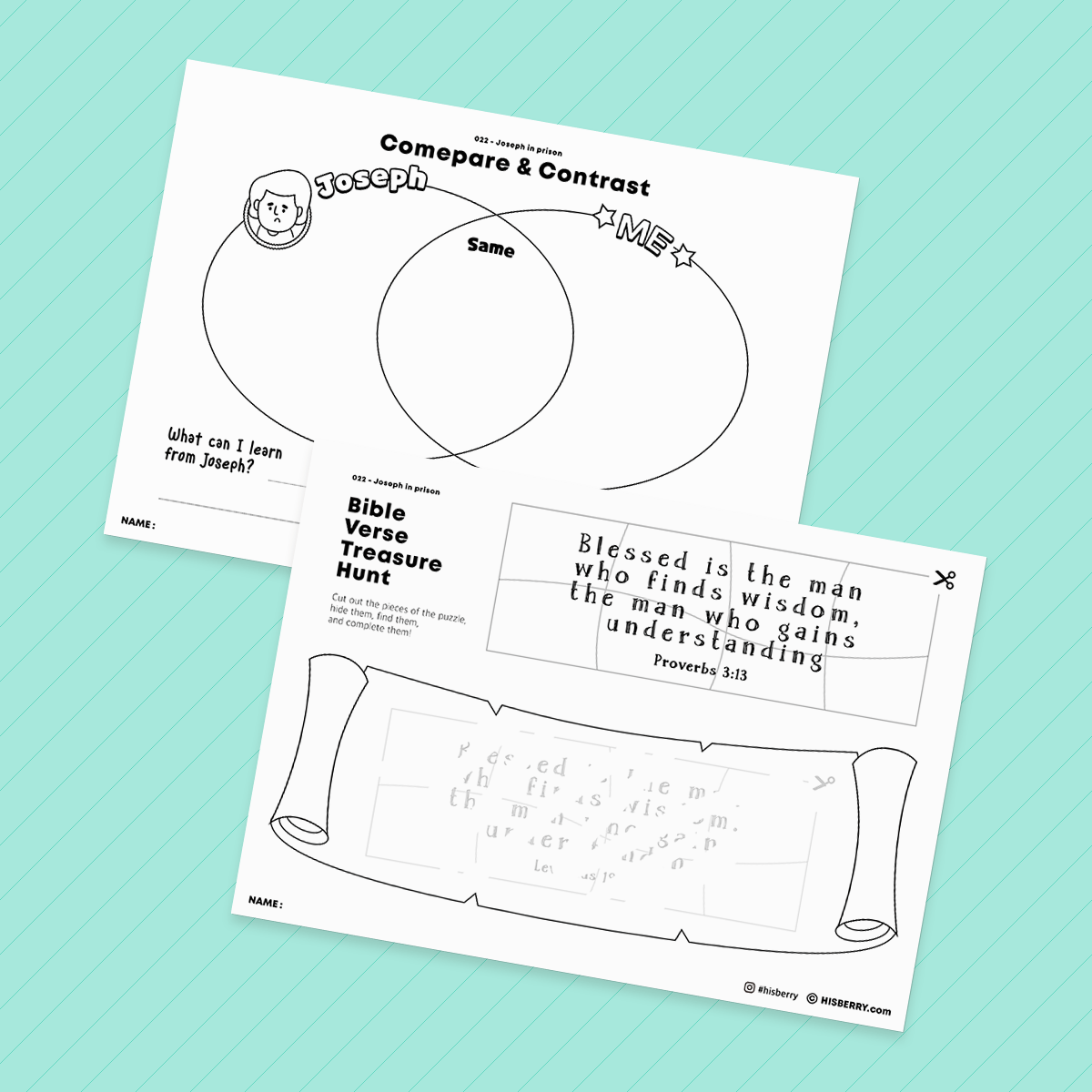 Joseph in prison - Bible Verse Activity Worksheets