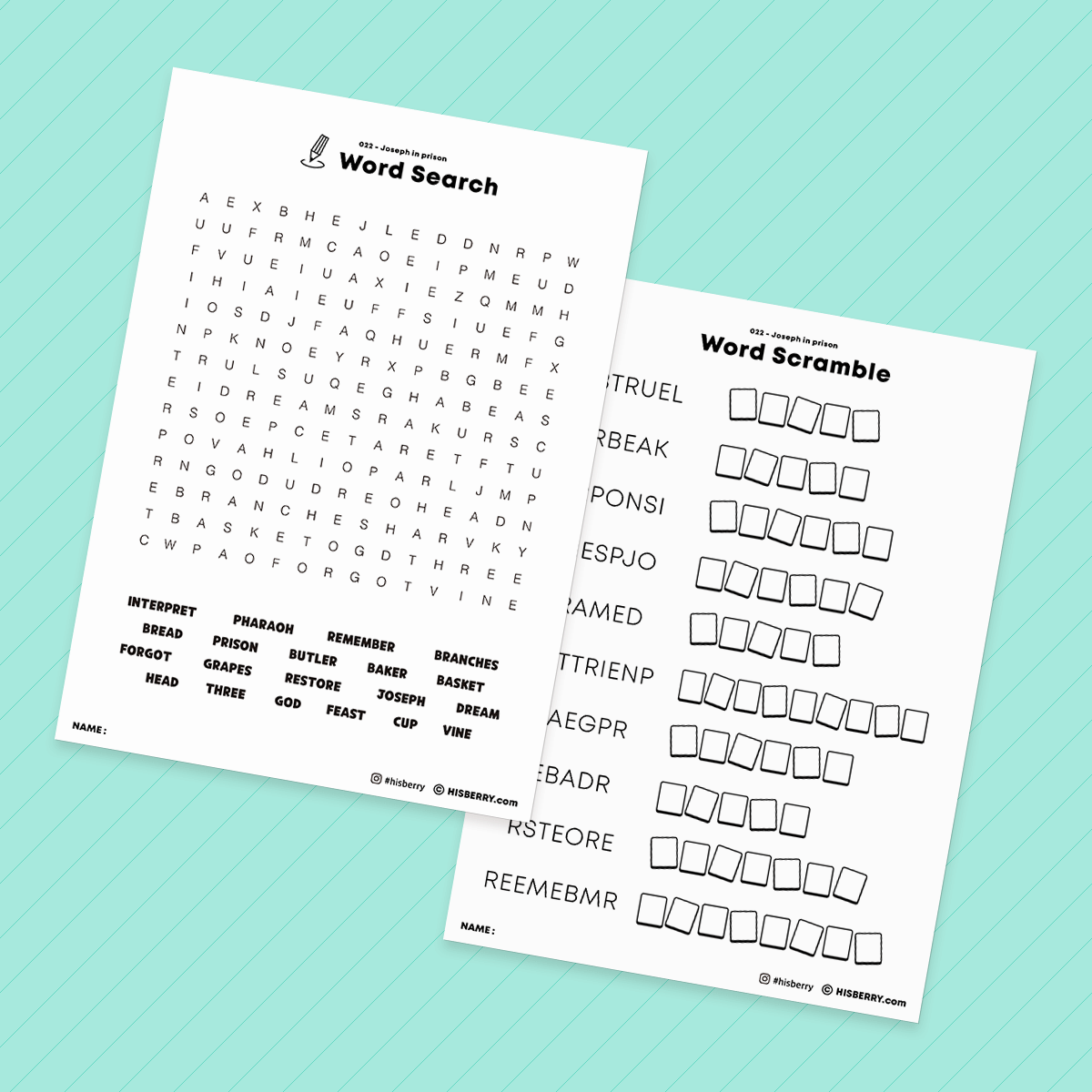 Joseph in prison - Bible Verse Activity Worksheets