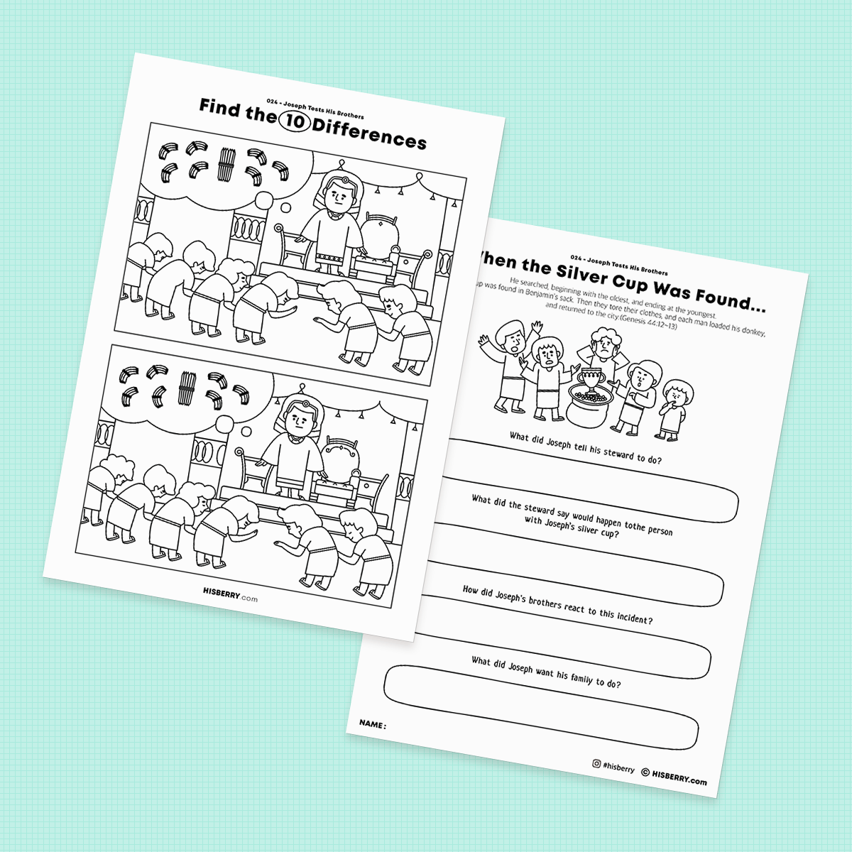 Joseph Tests Brothers - Activity Worksheets