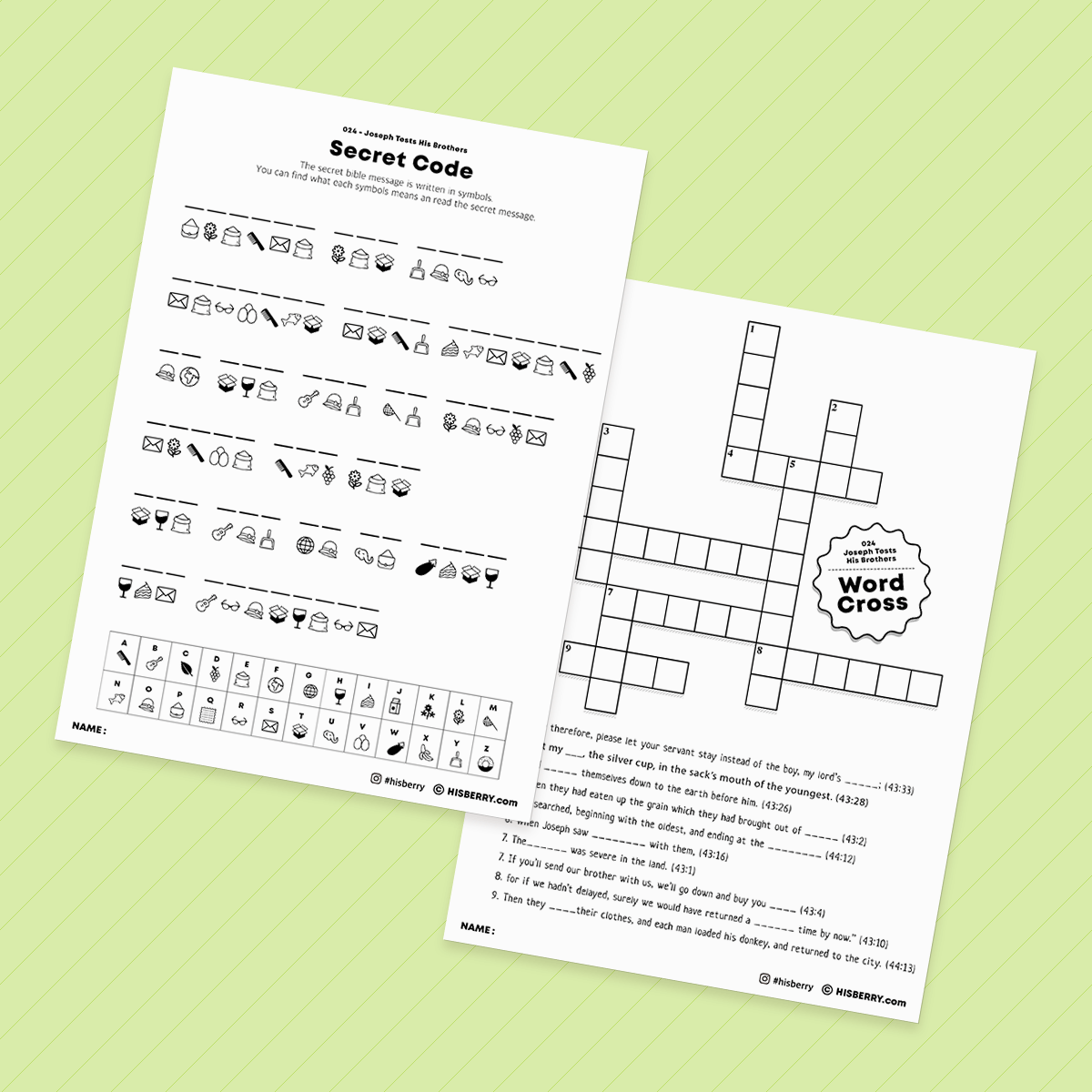 Joseph Tests Brothers - Bible Verse Activity Worksheets