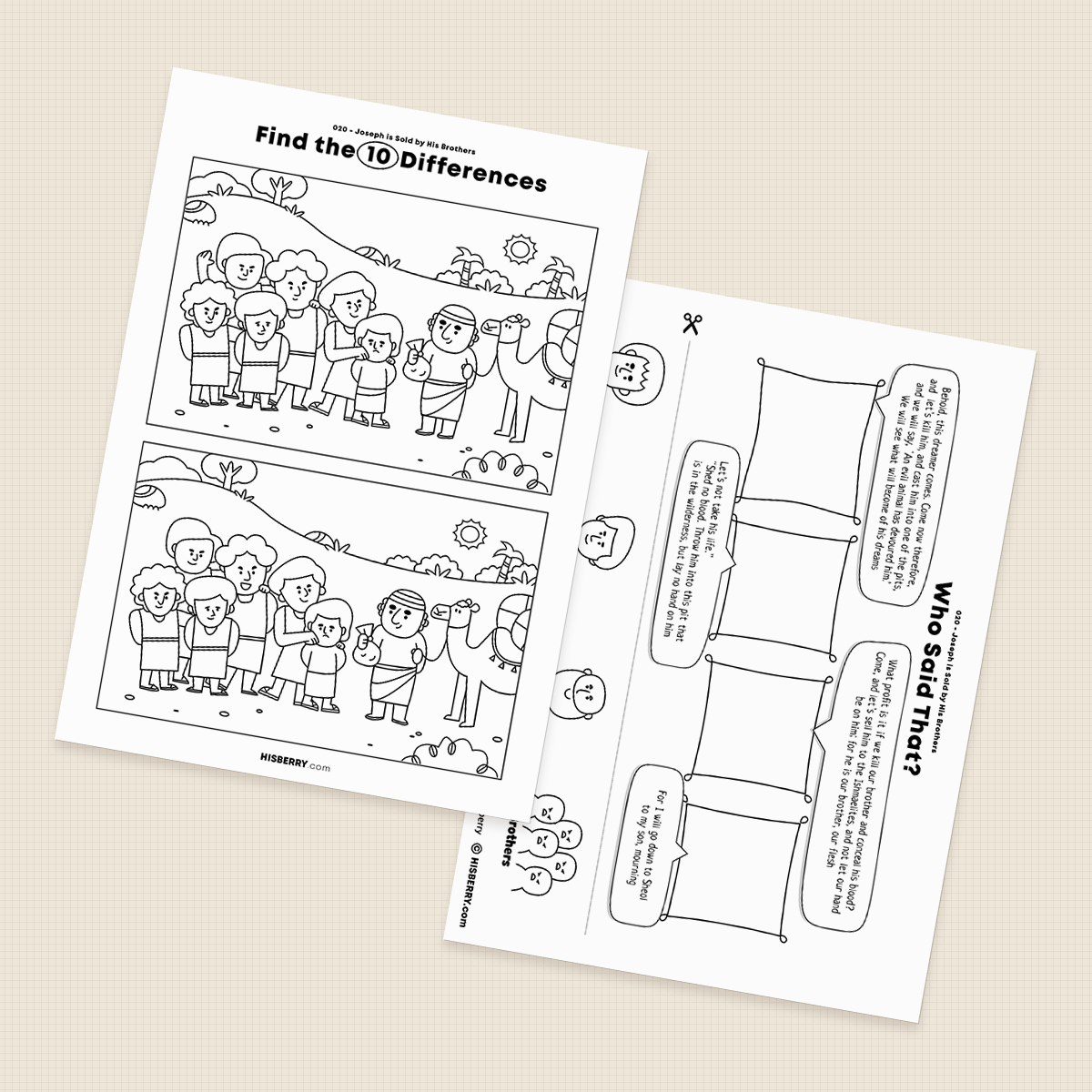 Joseph Is Sold by His Brothers - Activity Worksheets