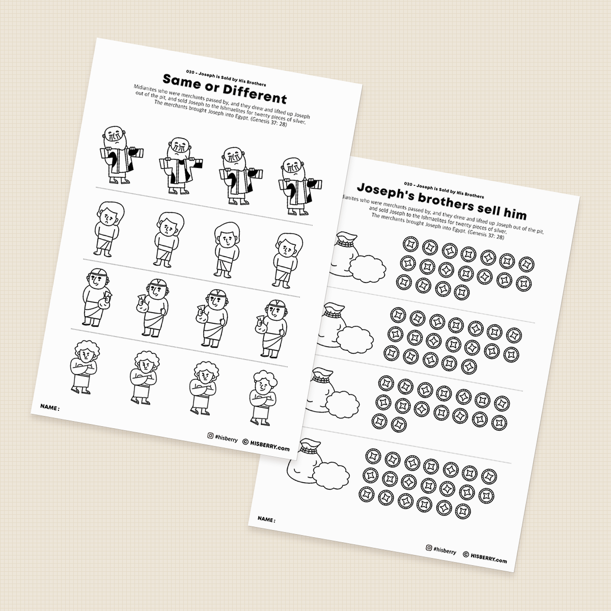 Joseph Is Sold by His Brothers - Activity Worksheets