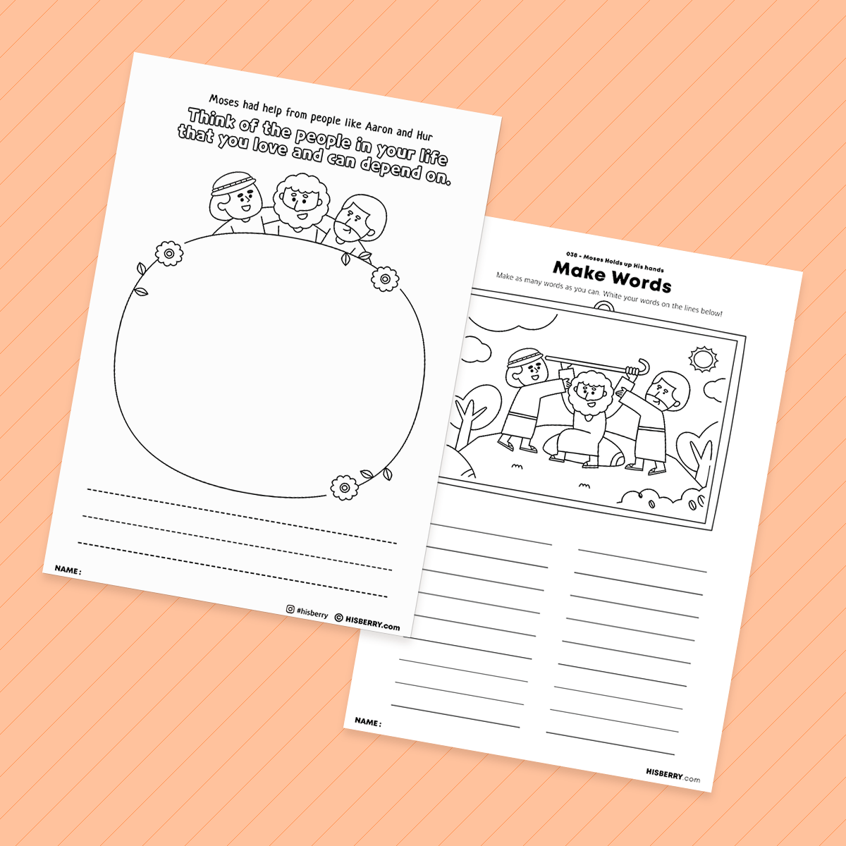 Moses Holds up His hands - Bible Verse Activity Worksheets
