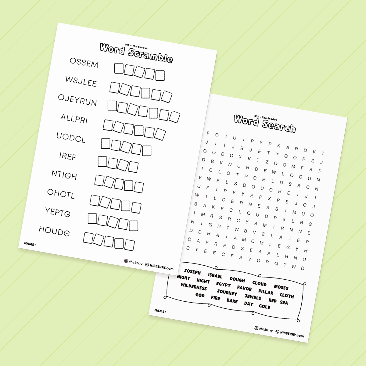 [033] The Exodus -  Bible Verse Activity Worksheets