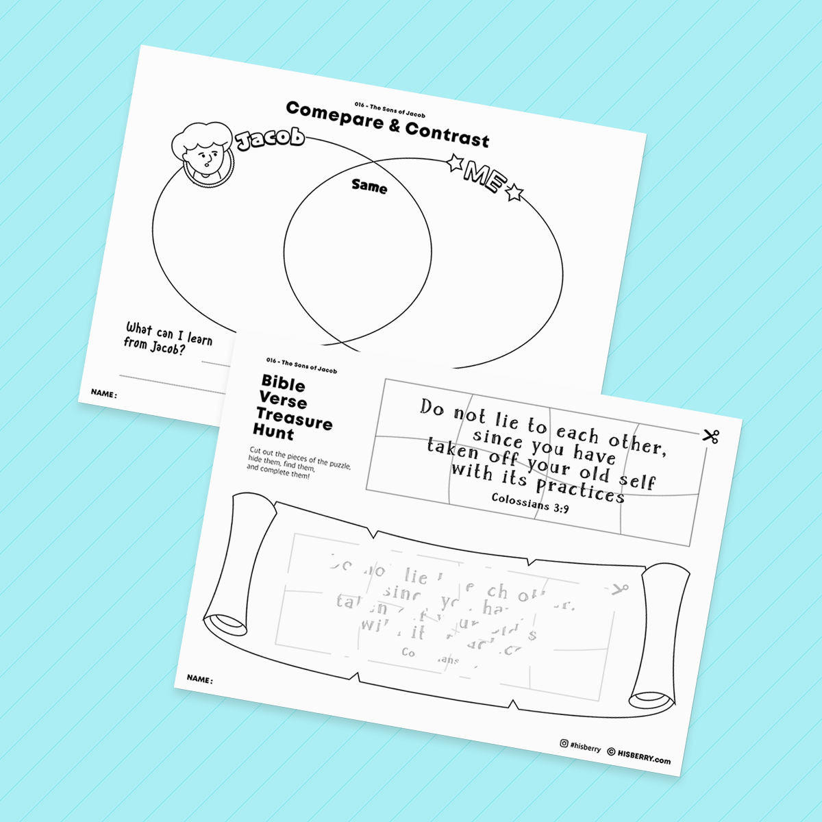 The Sons of Jacob -Bible Verse Activity Worksheets