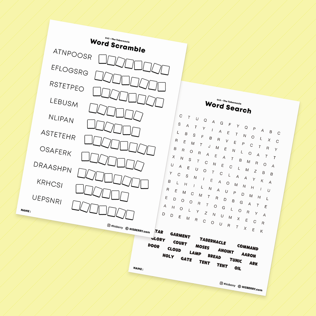 The Tabernacle - Bible Verse Activity Worksheets