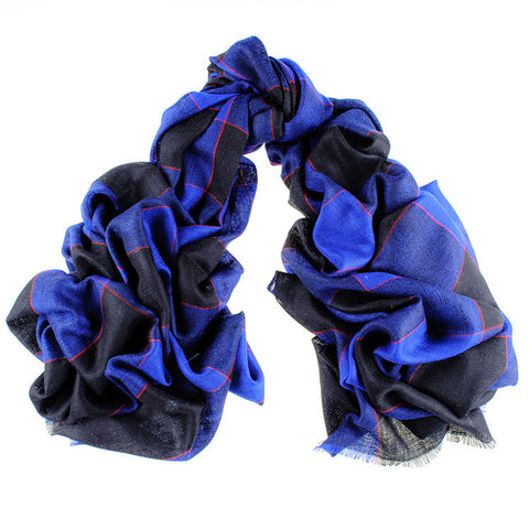 Black and Blue Check Cashmere Ring Shawl