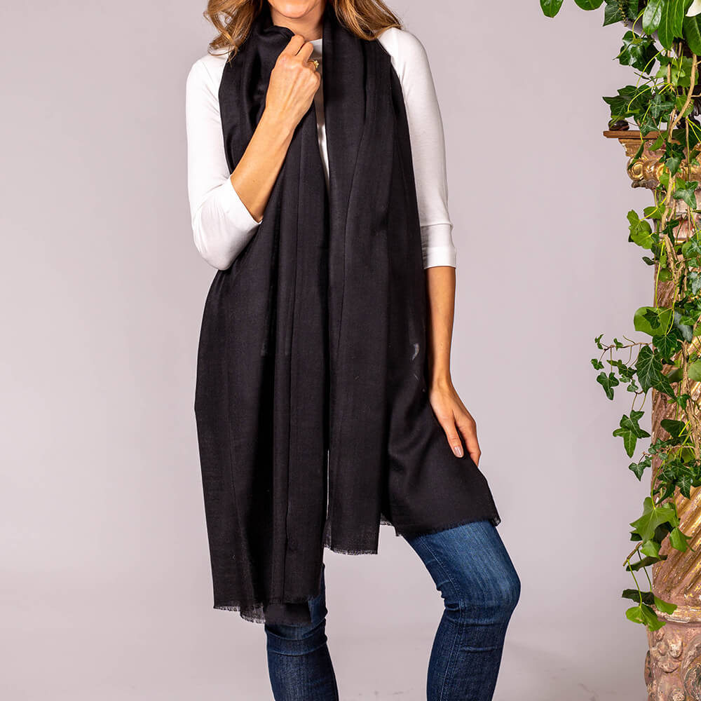 Classic Black Cashmere and Silk Scarf