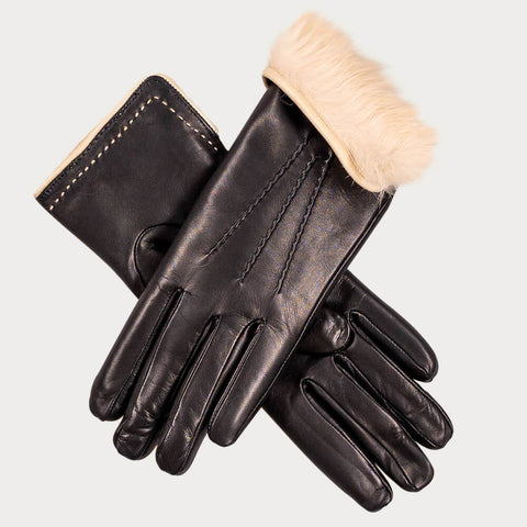 Ladies' Black Fur Lined Leather Gloves –