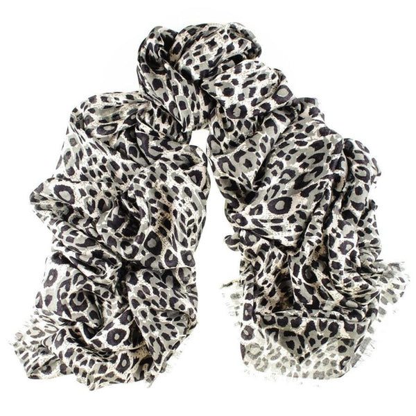 Black Leopard Print Silk Scarf