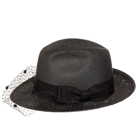 Black Trilby Sun Hat with Veil