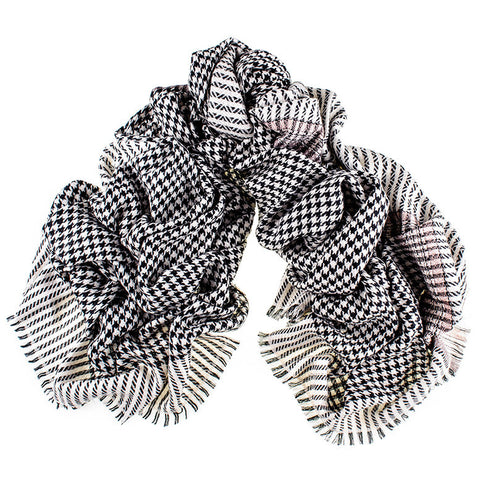 Black and Ivory Houndstooth Cashmere Ring Shawl