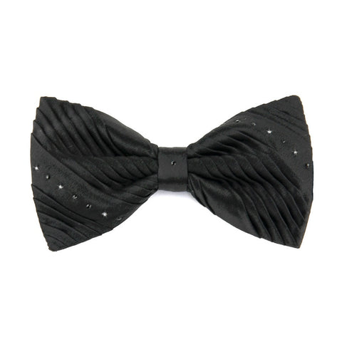 Black Silk Pleated Bow Tie with Swarovski Crystals