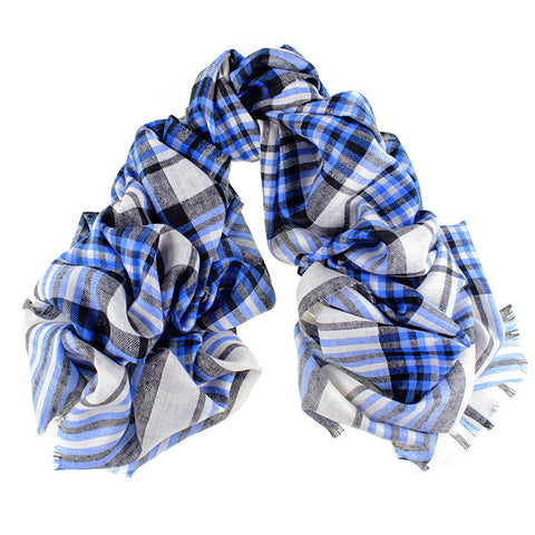 Black, Blue and Cream Oversized Check Cashmere Scarf