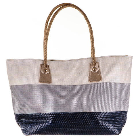 Colour Block Poly Cotton Beach Bag