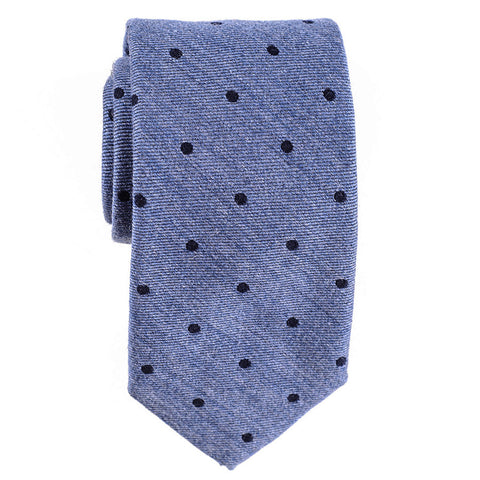 Cetona Blue Polka Dot Silk and Wool Tie