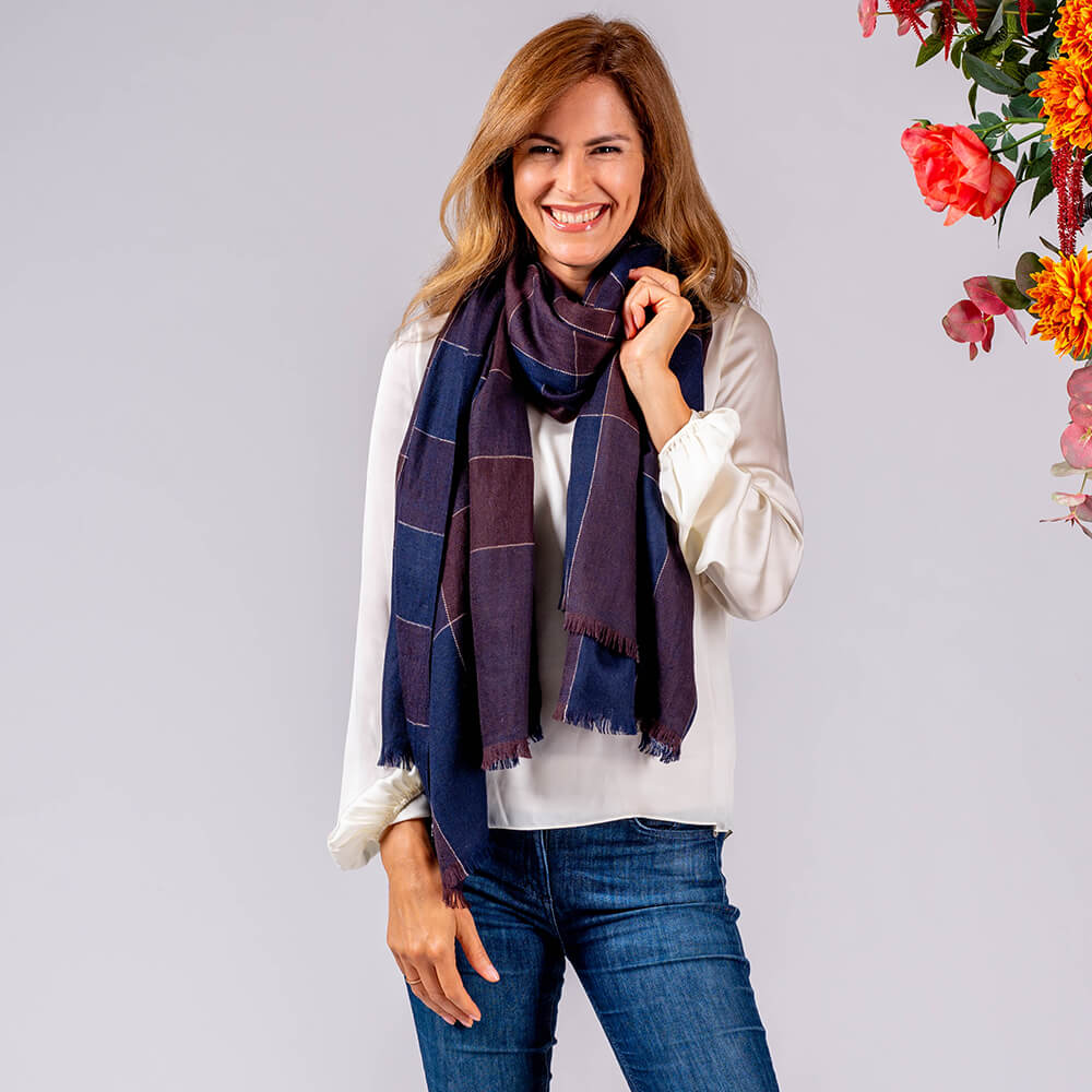 Navy and Plum Cashmere Ring Shawl