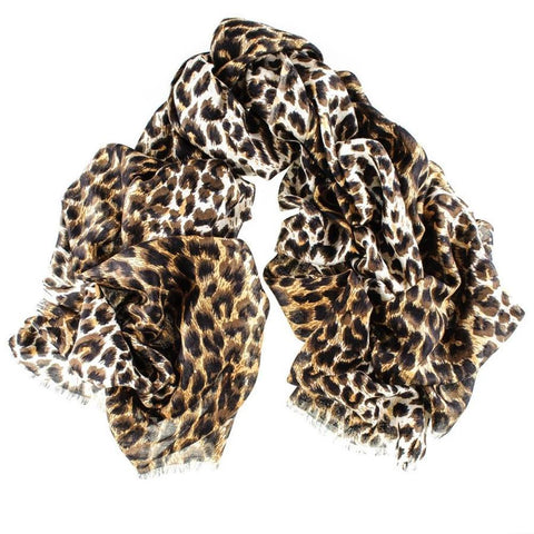 Pre-Order: Brown Leopard Print Silk and Merino Wool Scarf