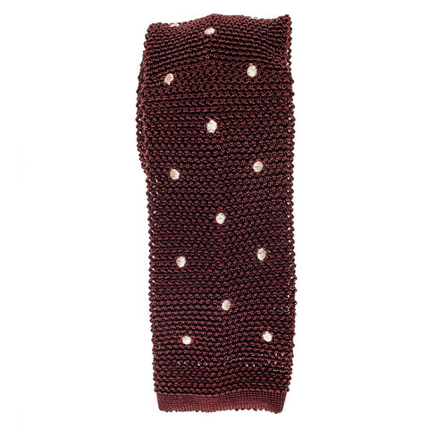 Burgundy Polka Dot Knitted Silk Tie