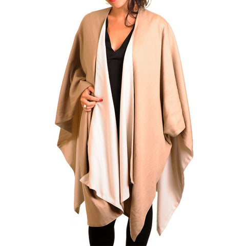 Cream and Camel Double-Sided Cape - Cashmere and Silk