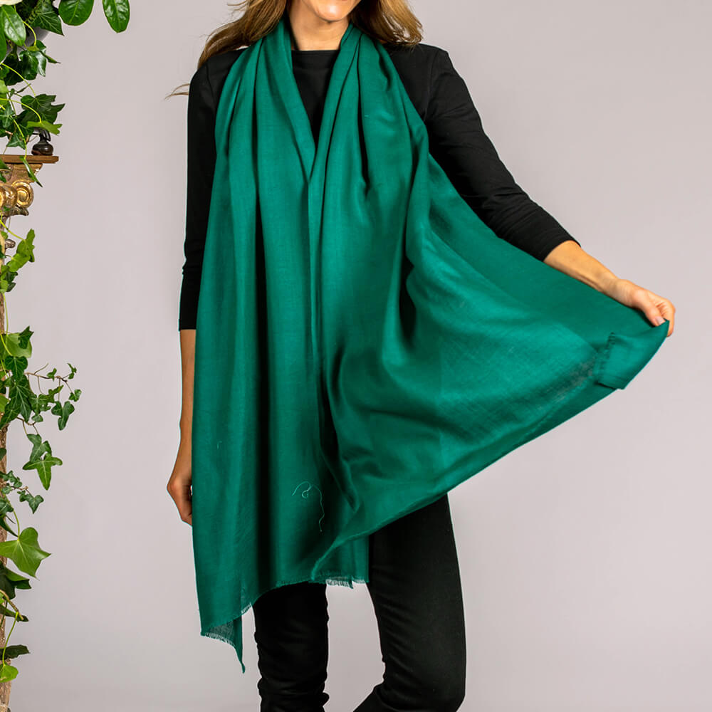 Winter Palette - Emerald Green Cashmere and Silk Wrap