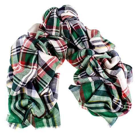 Green and Red Oversized Check Cashmere Scarf