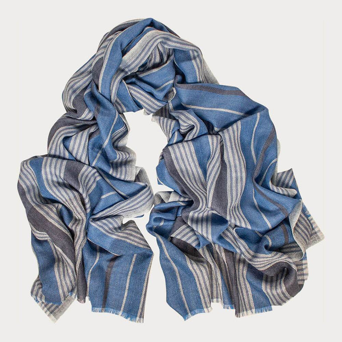 Harris Blue Stripe Silk and Wool Scarf