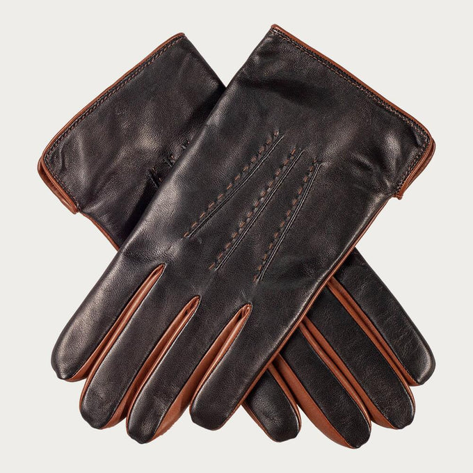 Men’s Black and Chestnut Italian Leather Gloves - Cashmere Lined