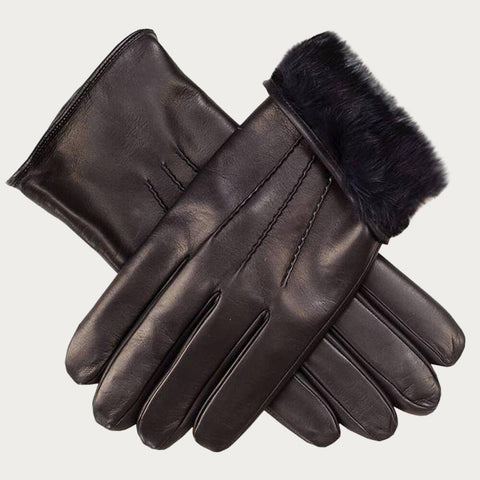 Ladies' Black Fur Lined Leather Gloves –