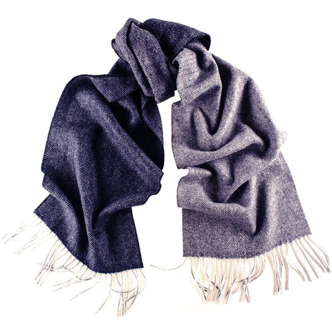 Granville Navy and Grey Herringbone Cashmere Scarf