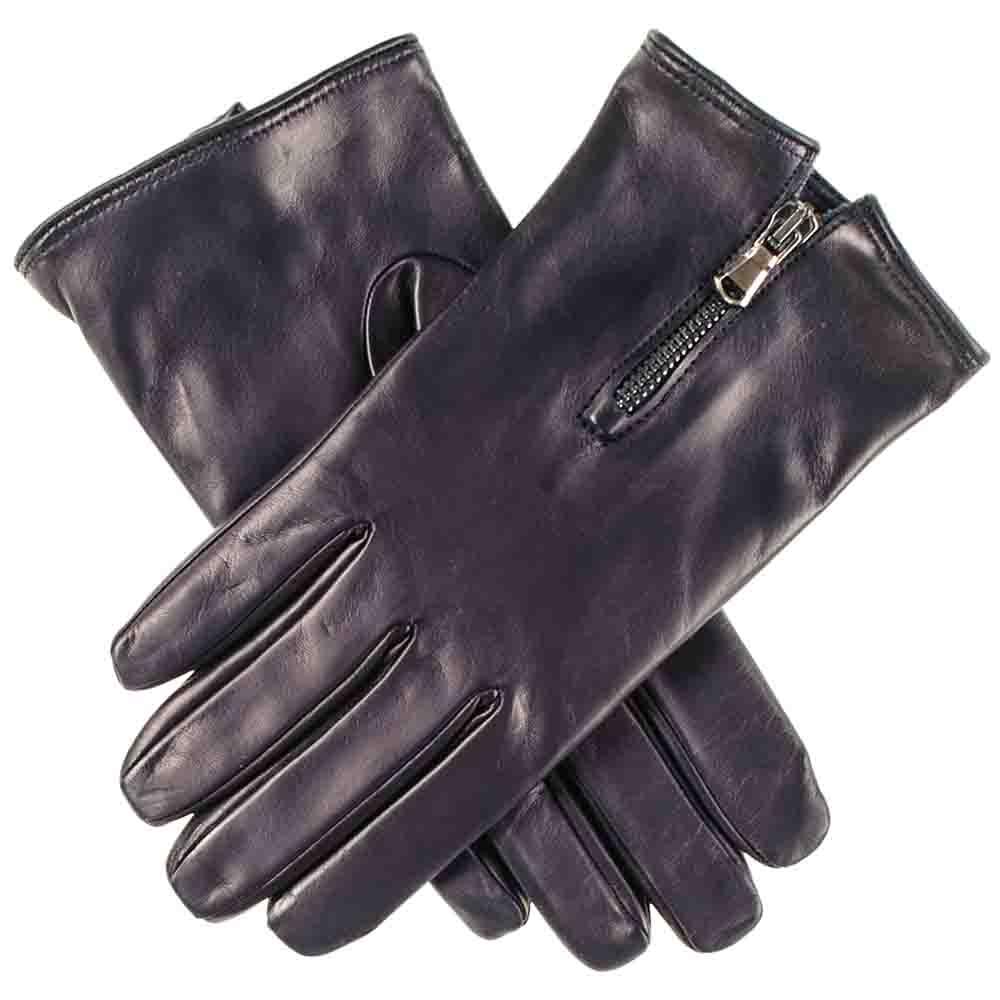 Men's Navy Blue Leather Gloves with Zip Detail Black.co.uk